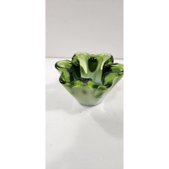 Vintage Mid Century Jade Green And White Sasaki Art Glass Bowl Ashtray Cigars - Picture 2 of 10